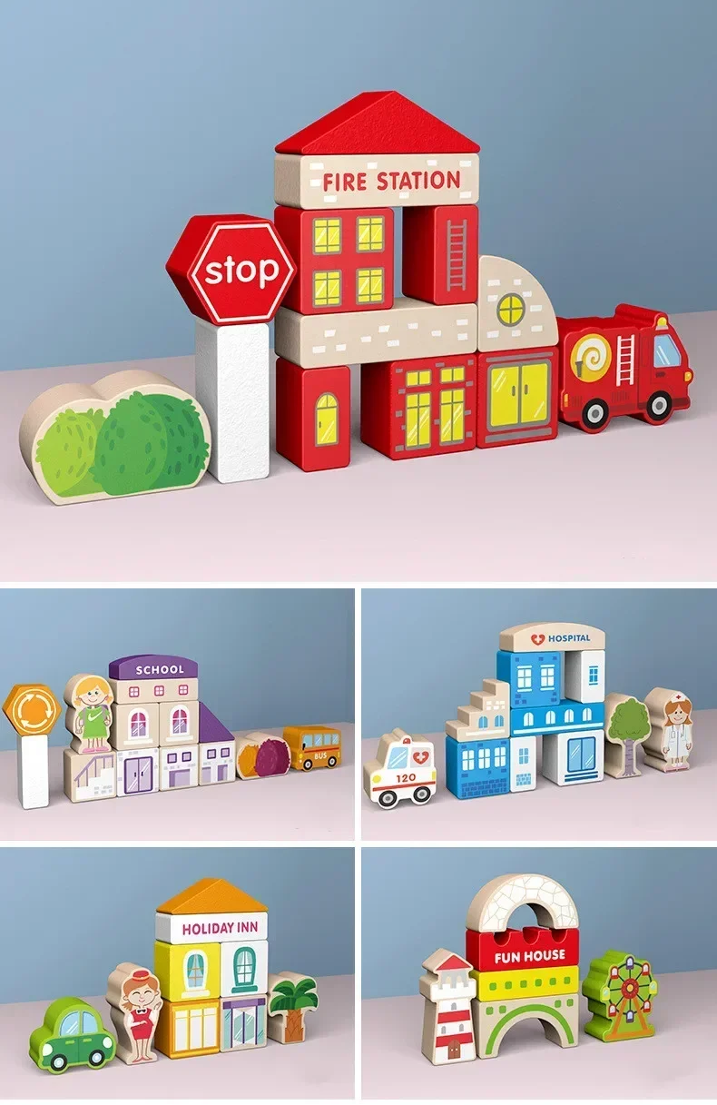 [Lustig] 120 teile/satz Holz große partikel Sonnenschein Stadt bausteine spielzeug kinder frühe bildung spielzeug baby geburtstag geschenk