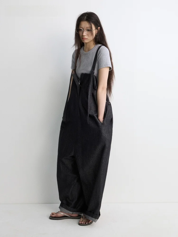 

Vermo Vintage Original Cow Color Adjustable Shoulder Strap Linen Cotton Loose Overall Casual Pants High Waist Long Pants