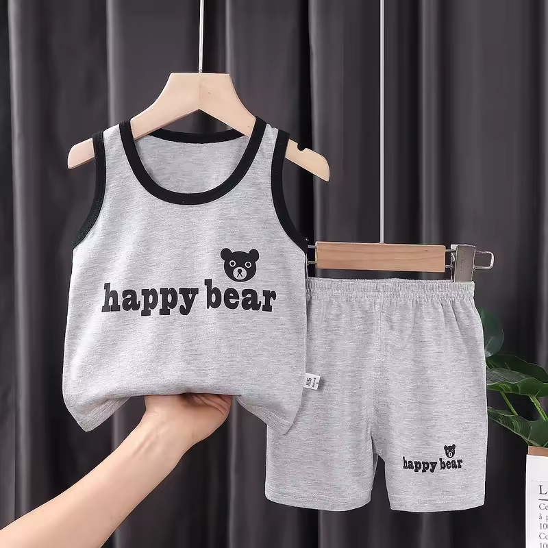 2PCS Children Sets Kids Clothes Vest Suit  Summer Children Clothing baby Cotton T-Shirts Shorts Tank Top  Boys Girls Sleeveless - Image 9