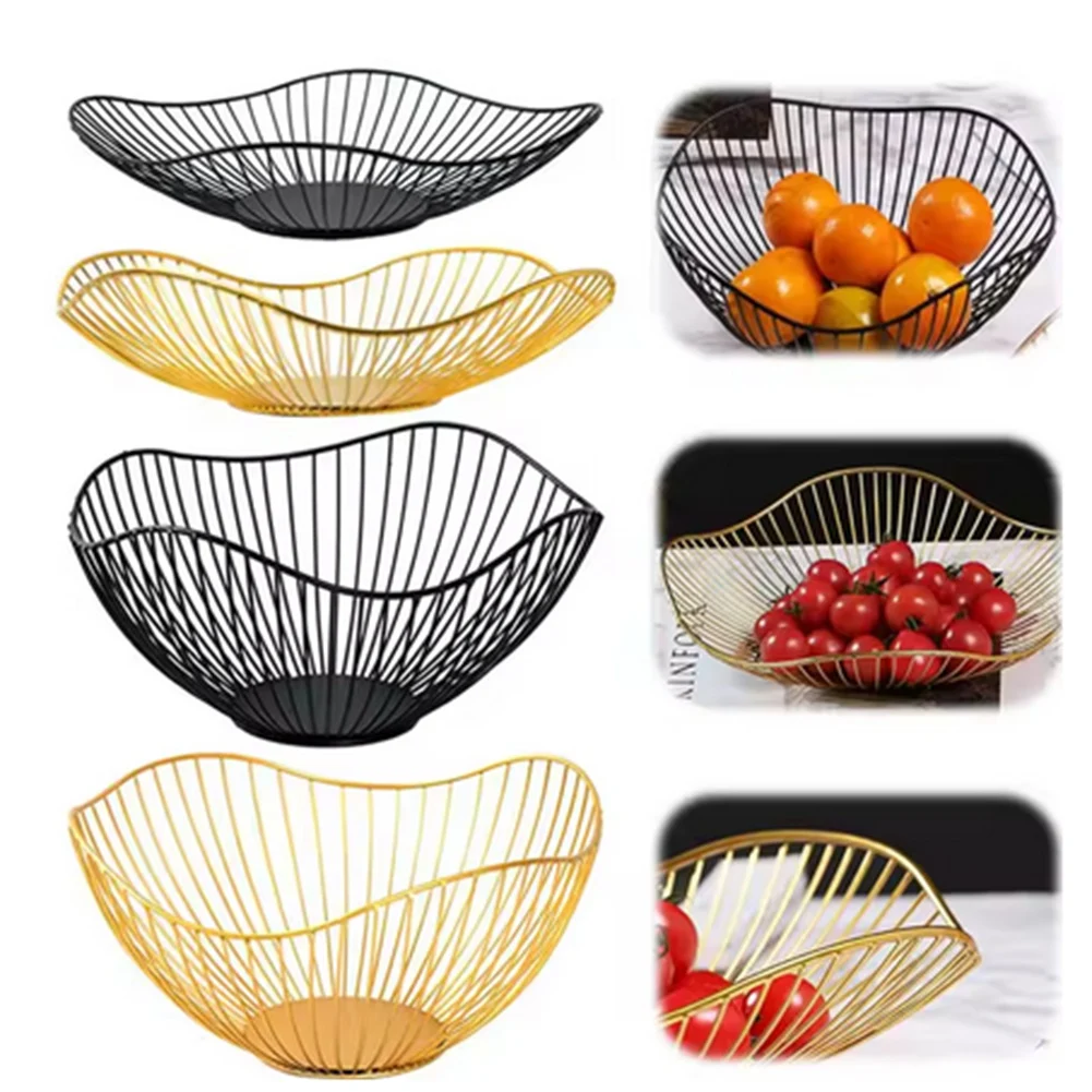 

B97A-Iron Fruit Basket Fruit Container Bowl Home Drain Display Basket Table Bread Snacks Tray Storage Snacks