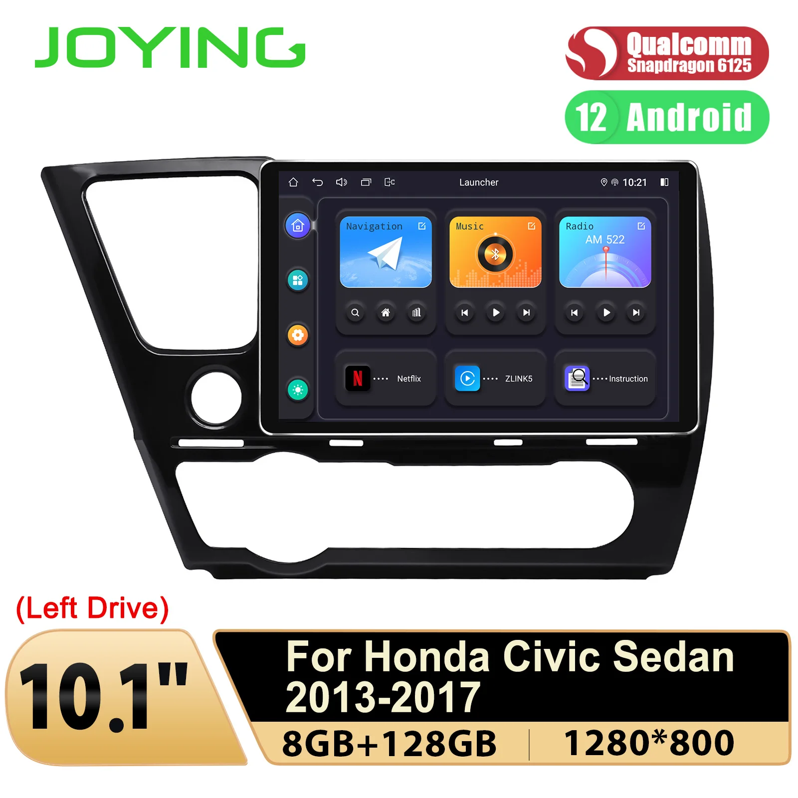 Joying Upgrade 10.1 inch Car Radio Stereo GPS Navi Multimedia Player For Honda Civic Sedan 2013-2017 With Carplay Android Auto