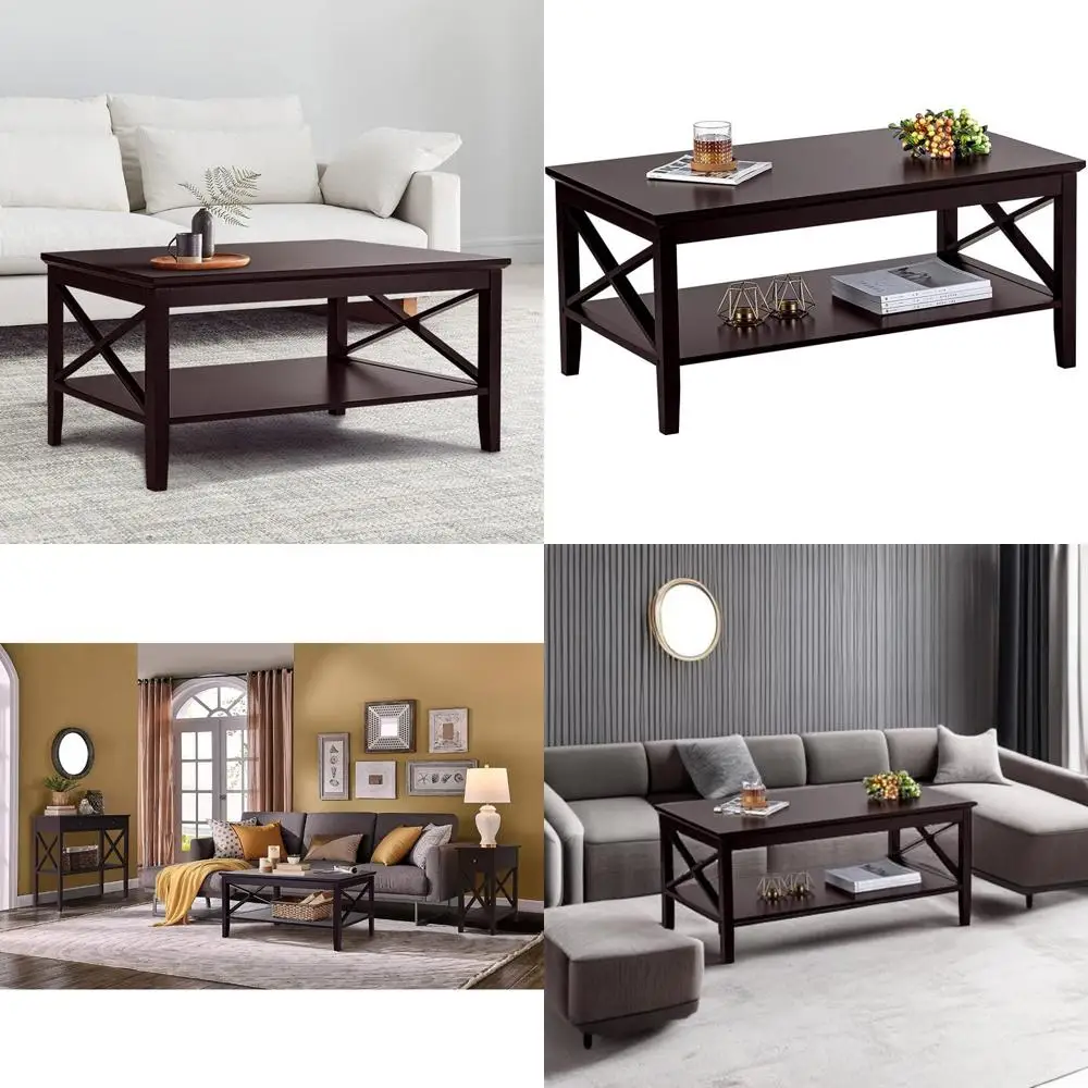 

Журнальный столик из дерева эспрессо с более толстыми ножками и местом для хранения вещей, 40 дюймов для гостиной