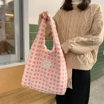 여성용 플러시 숄더백, 여아용 에코 핸드백, 학생용 책 토트, 여성용 대형 쇼핑백, 격자 무늬 쇼퍼 지갑, 새로운 패션