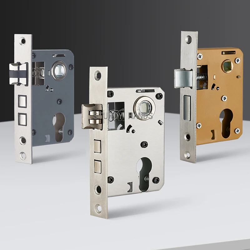 Zinc alloy silent magnetic suction 58 lock body small 50 bearing indoor bedroom wooden door handle lock hardware accessories