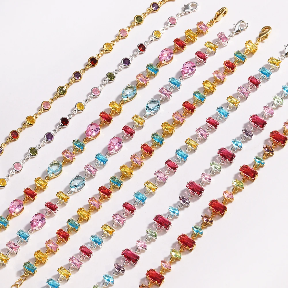 Regenbogen Buntes Zirkon Armband Für Frauen Mädchen Mode Charms Wunderschöner Charme Exquisite Nette Süße Glänzende Kristall Schmuck Geschenk