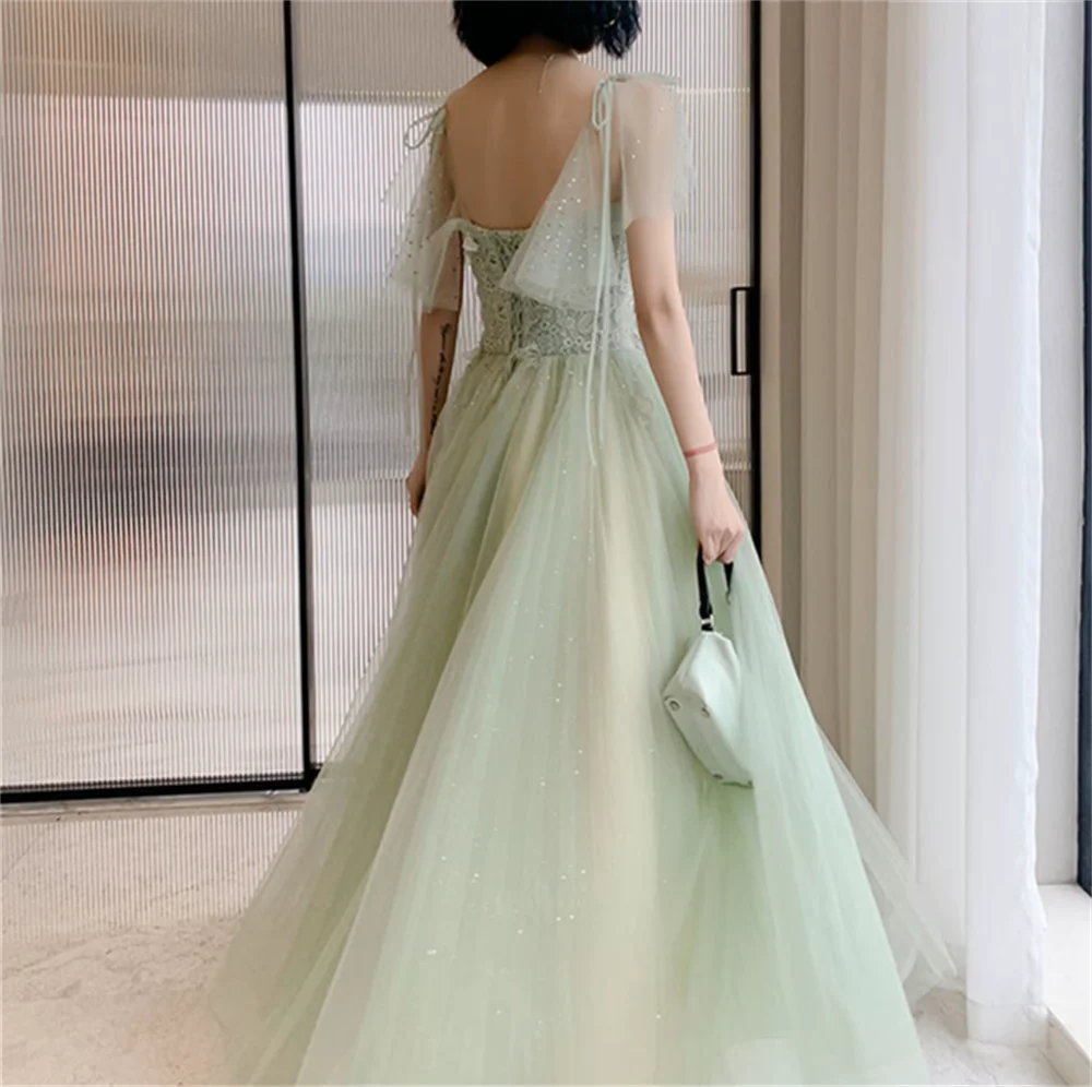 Jessica Sweetheart Light Green Prom Dresses Lace Embroidery Princess Evening Dresses Fairy A-shaped Formal Occasions Party Dress