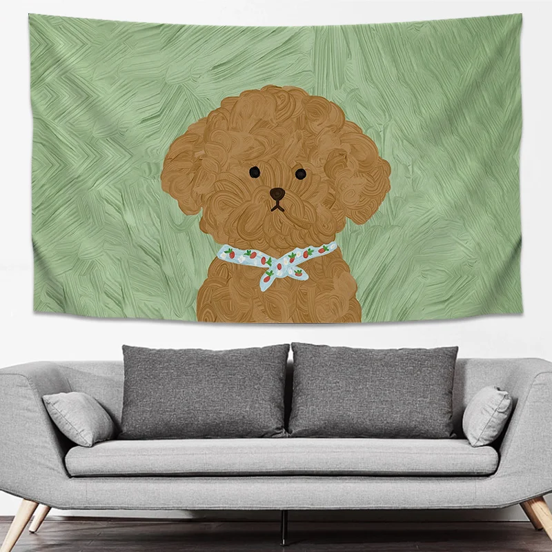VIKAMA Cute Dog Oil Painting Wall Tapestry Vintage Pet Wall Hanging Kids Bedroom Living Room Home Decoration