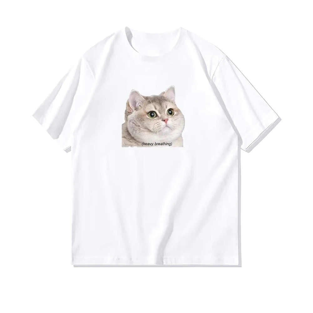 Cat Heavy Breathing Women's Oversized T-shirt Man Summer Y2k Casual Graphic Creative Streetwear Classic O-neck Top Free Shipping
