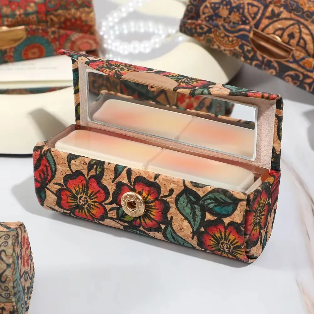 Retro With Mirror Lipstick Case Chinese Style Mini Jewelry Case Floral Cosmetic Case