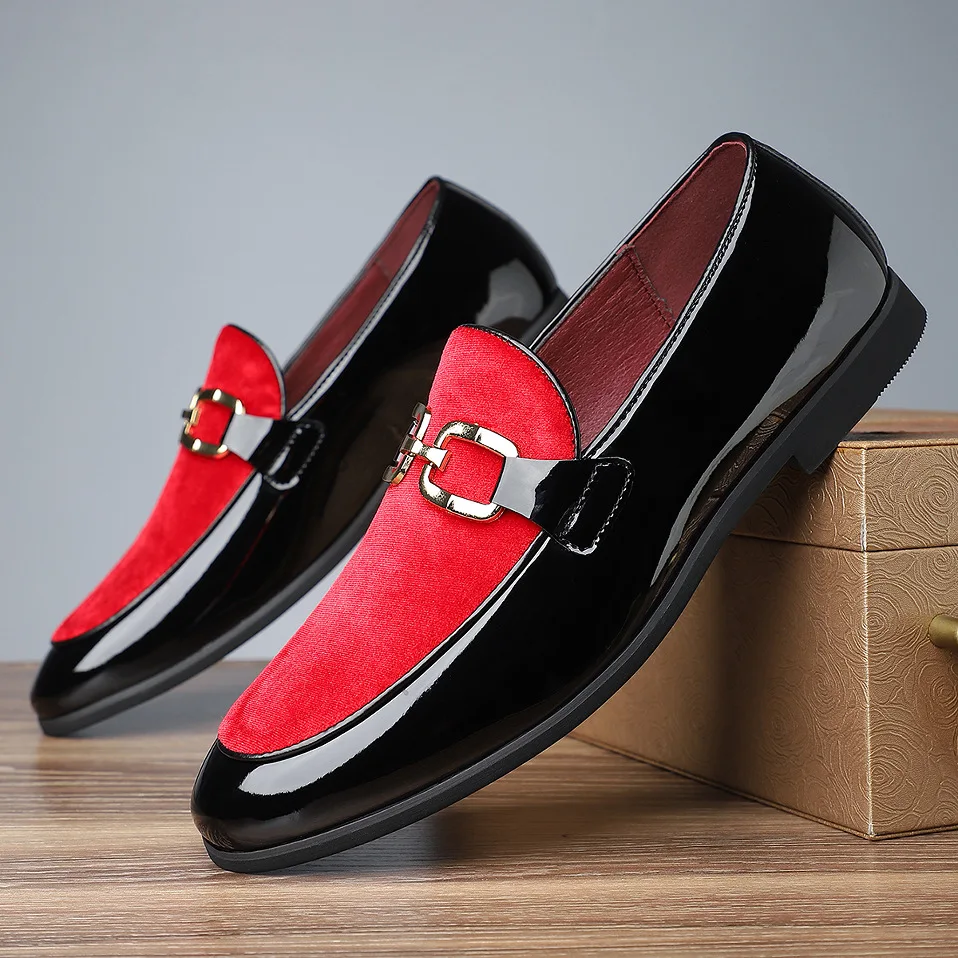 Fashion Gentleman New Men\'s Pointed Casual Dress Shoes Male Suede Patchwork Formal Wedding Prom Evening Homecoming Footwear