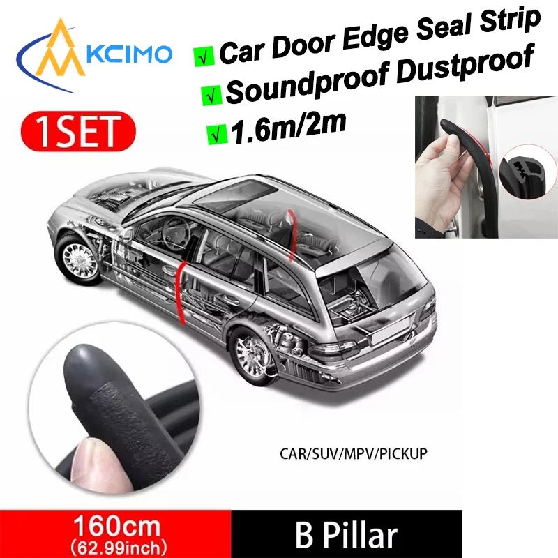 

Premium 1.6m/2m Car Door Edge Seal Strip Rubber Weatherstrip Auto B-Pillar Soundproof Dustproof Universal Fit Car Accessories