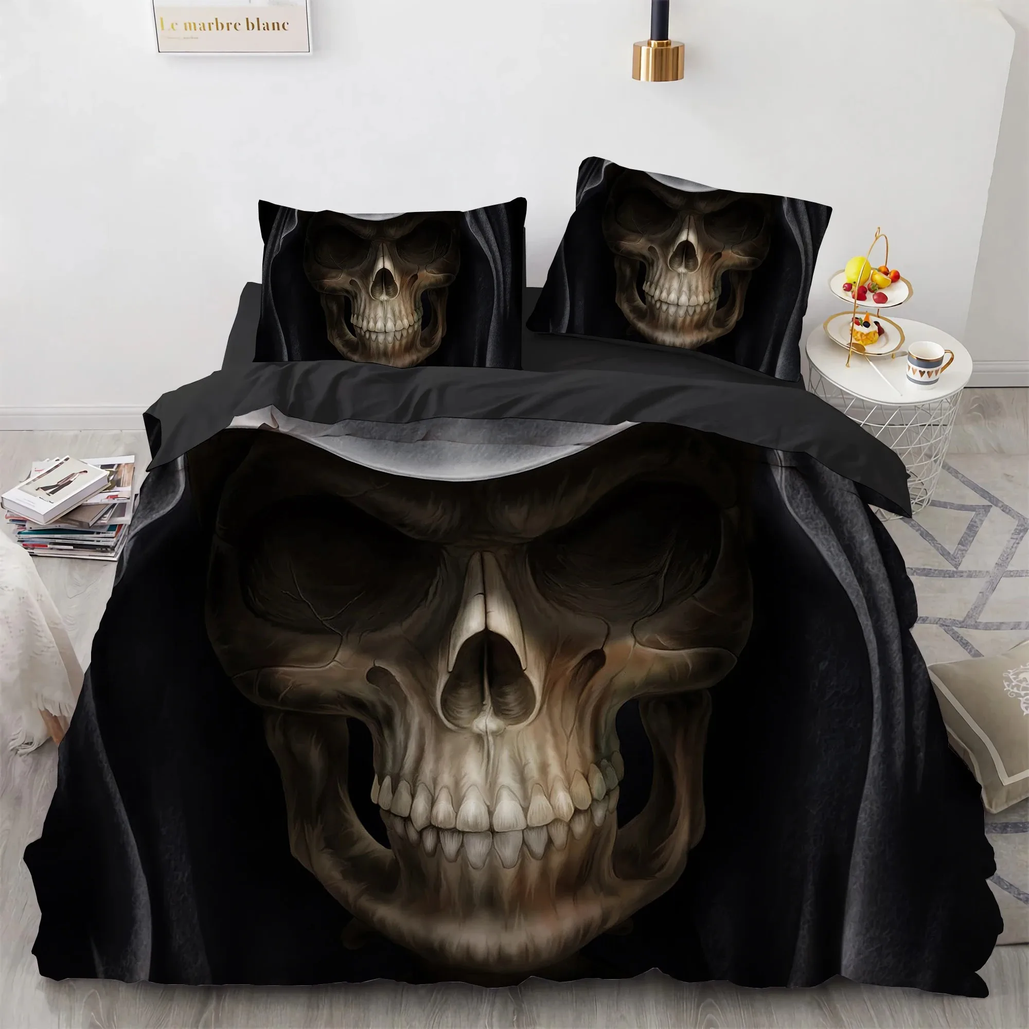 

Black Hat Skull Halloween 3D NEW Duvet Cover Pillowcase Bedding Set Adult Girl Bedroom Decoration Children Single Double Large