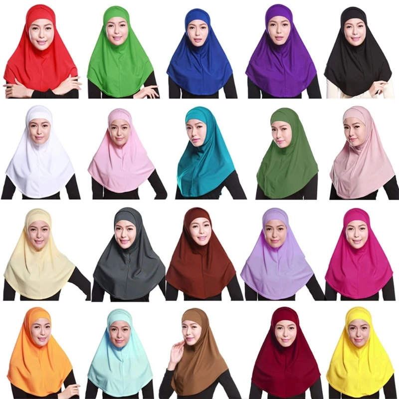 

Cotton 2Pcs Hijab with Tube Muslim Stretchy Solid Color Turban Full Cover DropShipping