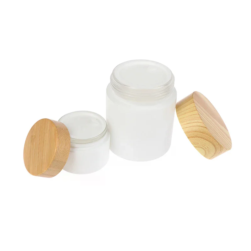 Mini Glass Jar Cosmetics Subpackage Filling Wood Cap Bottle Face Cream Lipstick Storage Container Frosting Refillable 5g-200g
