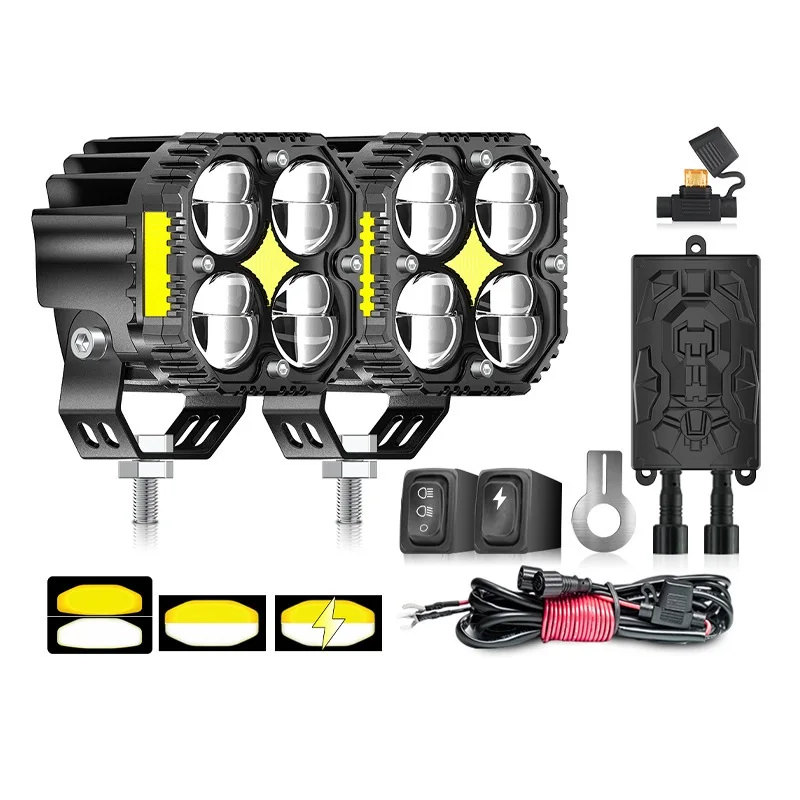 Faro Led adicional para motocicleta de 120W, proyector auxiliar, lente de proyector estroboscópica, foco doble de haz alto/bajo, luz antiniebla para Moto