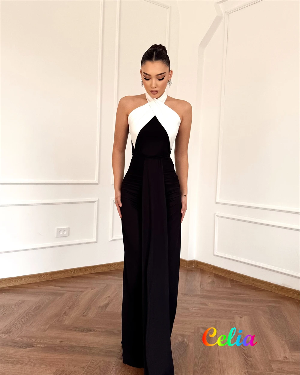 Abito da sera elegante in jersey nero a sirena personalizzato Abiti da cerimonia senza maniche con scollo all'americana formale Vestido De Fe di lusso