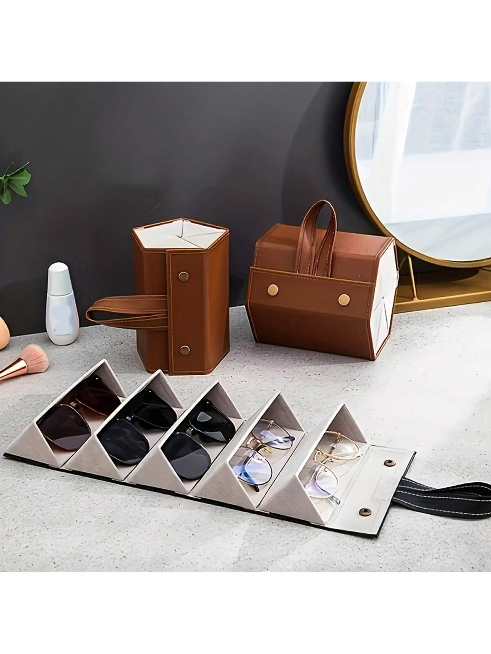 Multifunctional Glasses Storage Box Multi Grid Jewelry Gift Box Small Grain PU Leather High-end Quality Handmade Glasses Box-ll