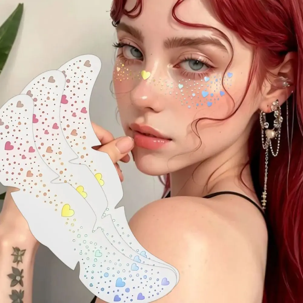 6 Sheets Creative Glitter Freckles Stickers Waterproof Shiny Glitter Temporary Tattoo Stickers Heart Star Pattern Hot Stamping