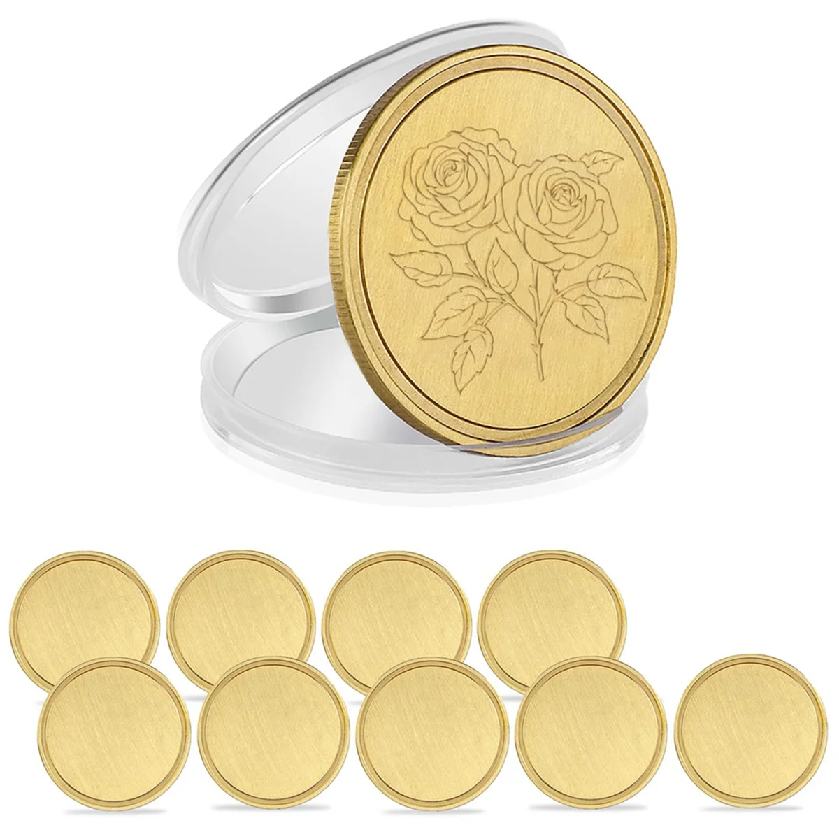 A44T10PCS Laser Engraving Blanks Brass Coin Blanks Metal Engraving Blank Coins 40mm with Acrylic Protection Box