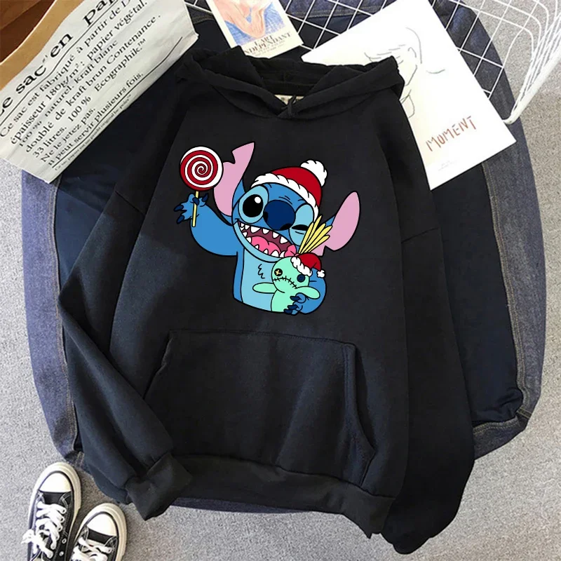 kawaii Grunge Funny Y2k Christmas Sweatshirt Lilo Stitch Disney Cartoon Hoodies Women Cute Stitch Anime Manga Hoody Female