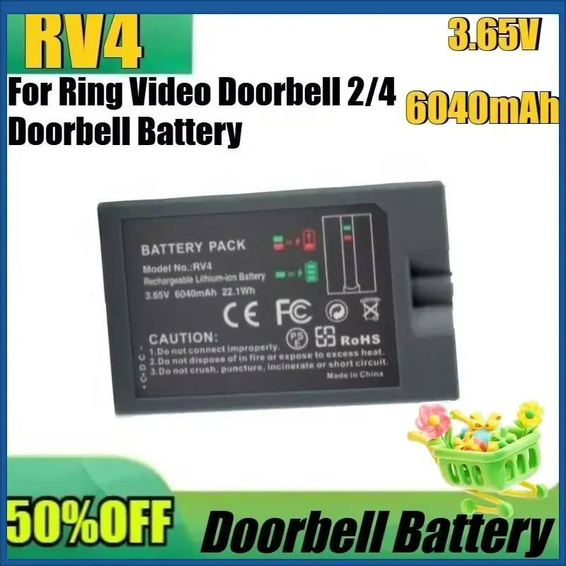 

3.65V6040mAh RV4 High Quality Battery New Battery for Ring Video Doorbell 2/4,for Stick Up Cam Solar Replace V4,Doorbell