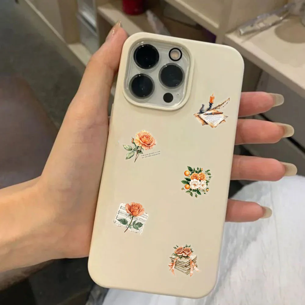 50PCS Retro Orange Flower Graffiti Stickers Scrapbooking Collage Material Water Cup Skateboard Phone Case Waterproof Stickers