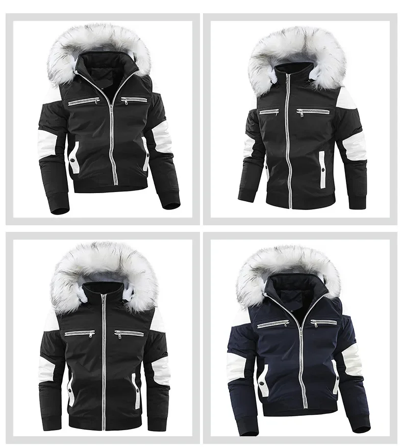 Hooded Down Parka Jackets Thick Male Warm Overcoat Fur Collar Outerwear Wool Liner Coat Winter New Men Warm Cotton Jacket Coats