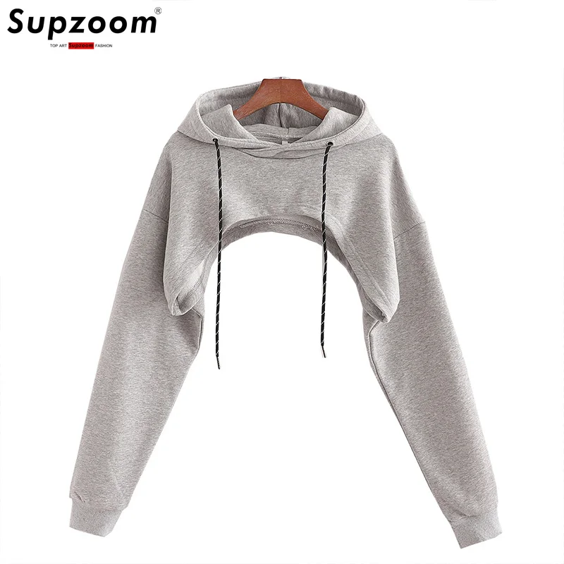 Supzoom Neu eingetroffen: Top-Mode im europäischen und amerikanischen Stil, lockerer, langärmliger, halbgeschnittener, kurzer Kapuzenpullover