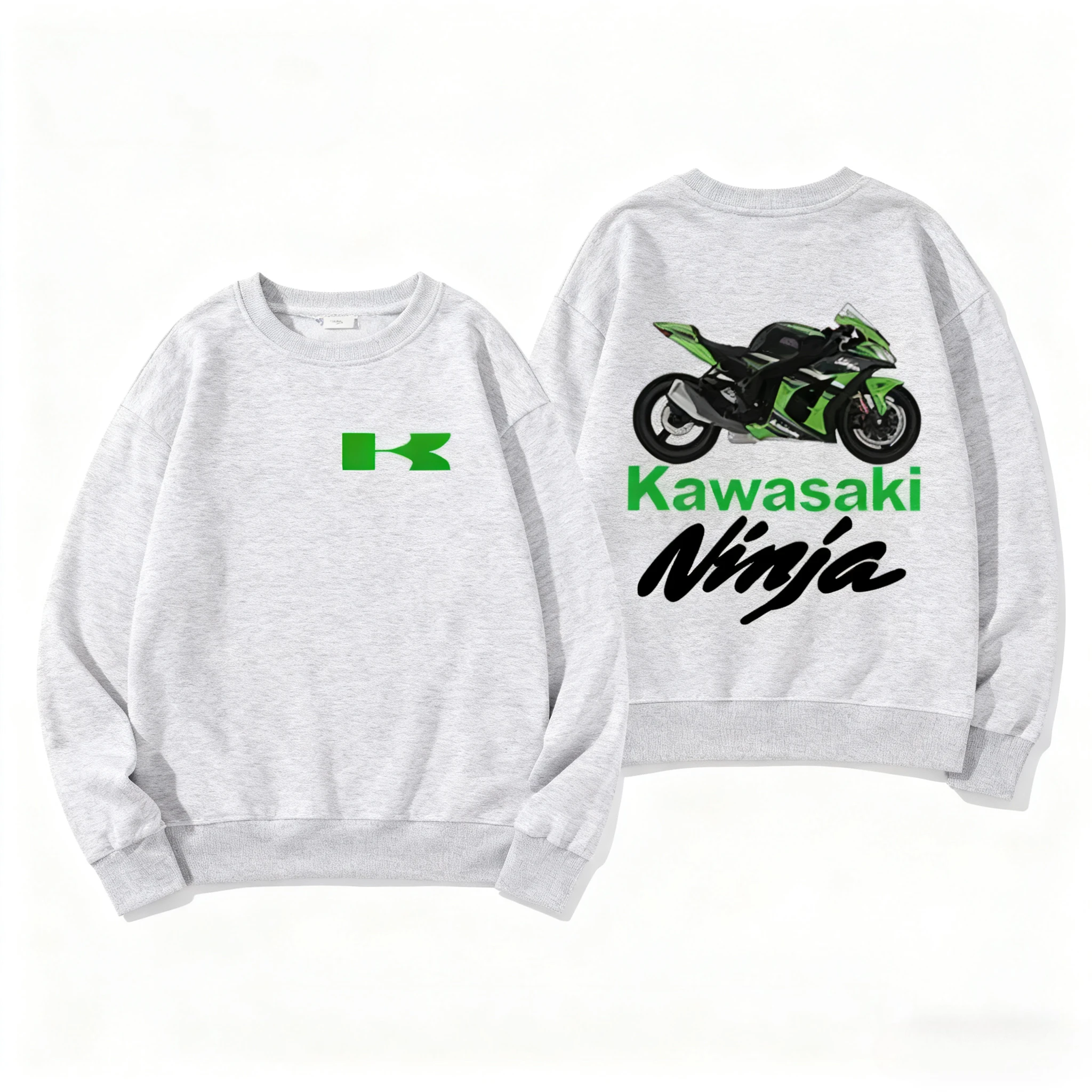 

New trendy Kawasaki heavy motorcycle logo printed round-neck sweatshirt for men and women in autumn/winter 2025