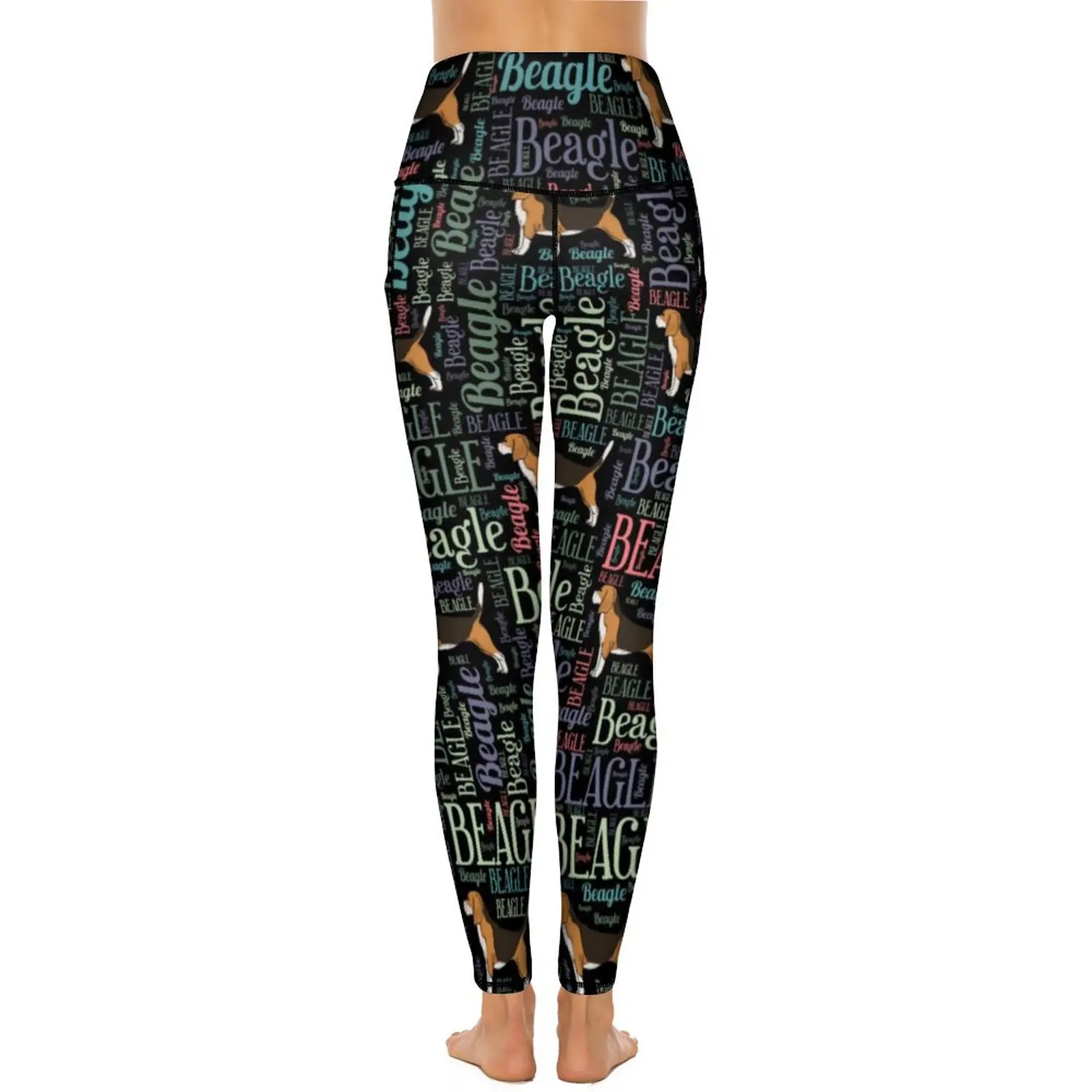 Leggings con estampado de palabras artísticas, pantalones de Yoga sexis con letras Beagle para hacer ejercicio, mallas deportivas elásticas de cintura alta con bolsillos, mallas con gráficos dulces