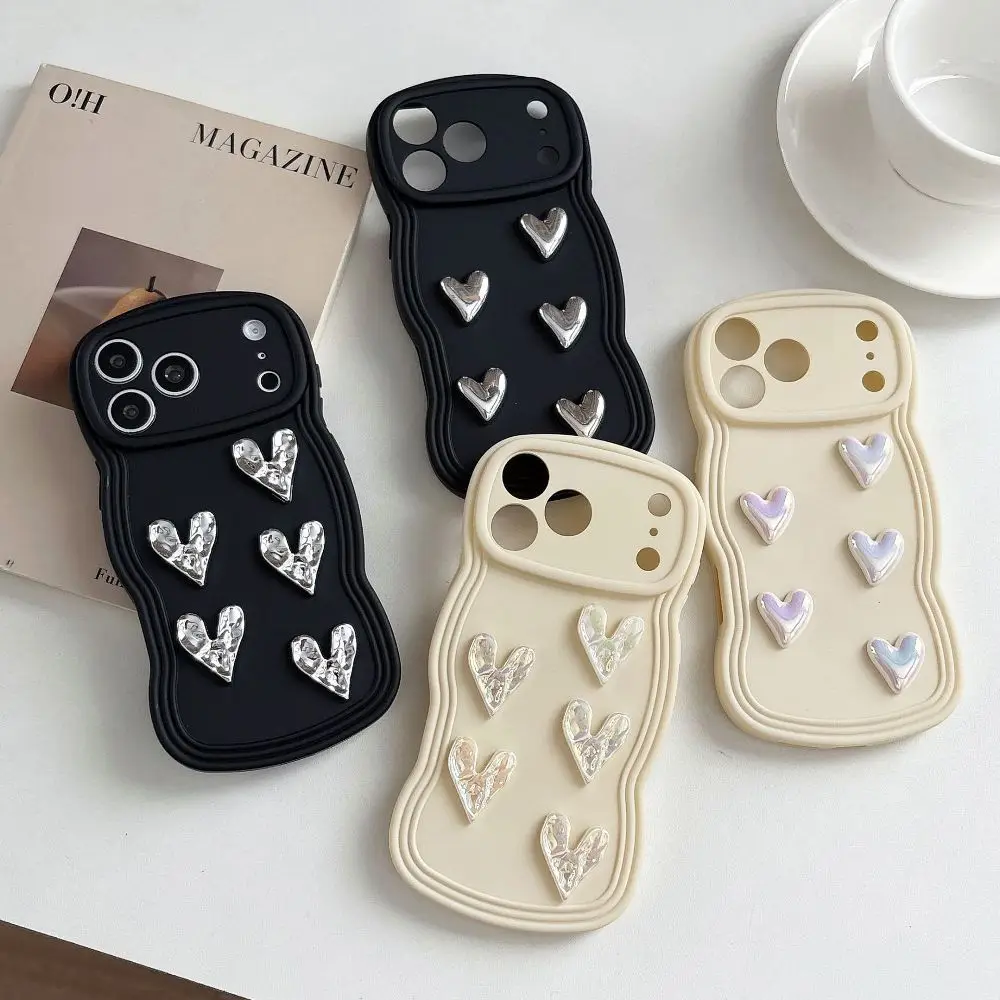 

Solid Color Phone Case for iPhone 11 12 13 14 15 16 17 Pro Max with Back Cute Personality Three-Dimensional Heart Shape