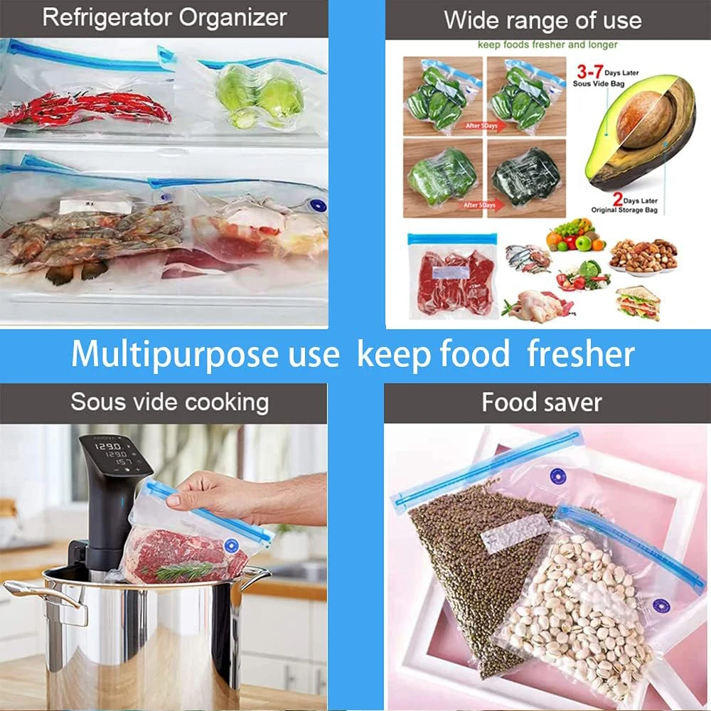 Reusable Vacuum Sealer Bags Vacuum Food Storage Bags Freezer Safe Vacuum Food Storage Bags with USB Pump and Clips