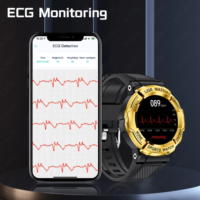 LIGE Smart Watch Man Outdoor Sport AI Voice Control Full Touch Bracelet Bluetooth Call Waterproof For Android IOS Smartwatch ECG