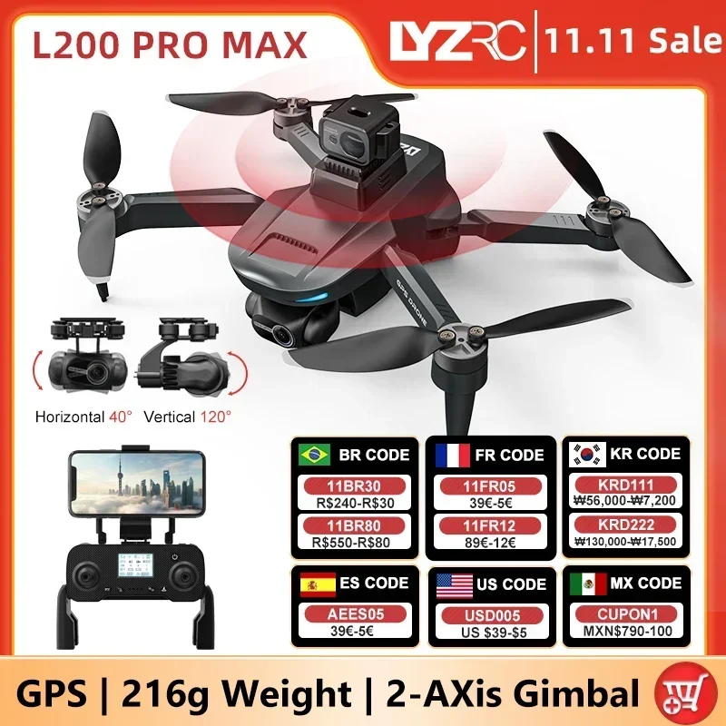 L200 PRO MAX Drone GPS Brushless Motor 4K HD Profesional FPV Quadcopter 2-Axis Gimbal 360° Obstacle Avoidance RC Drone L200 PRO