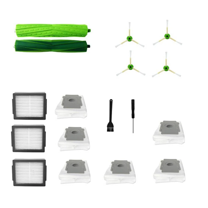 Rouleau et brosse latérale de remplacement pour aspirateur robot IRobot Roomba, filtre HEPA, sac à poussière, I7, I7 +, E5, E6, 17 pièces