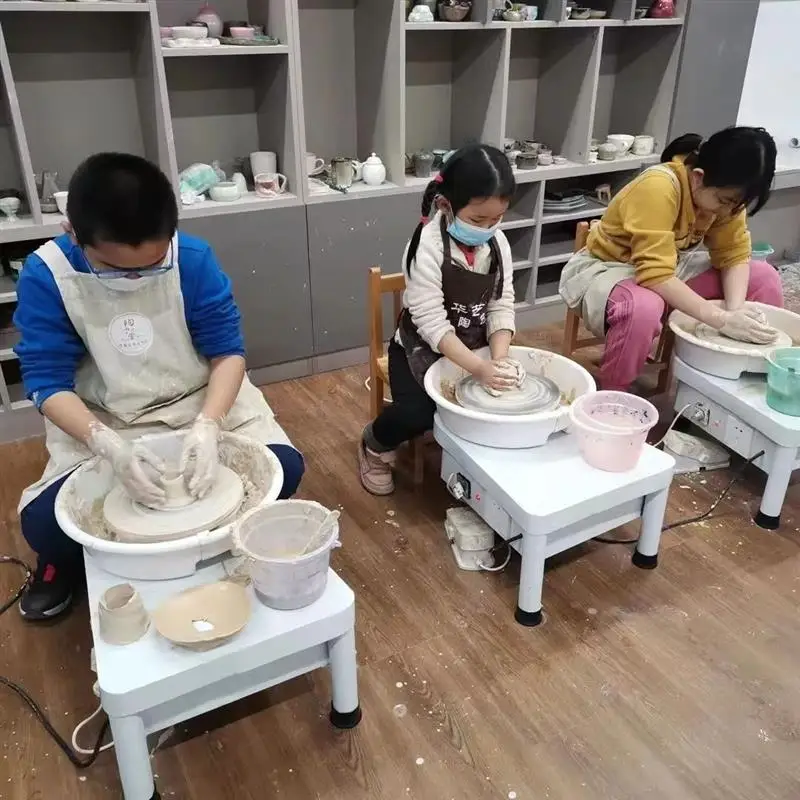 CX Small Children Pottery Embryo Pull Machine Ceramic Turntable Electric Kindergarten Mud Playing Tool Full Set