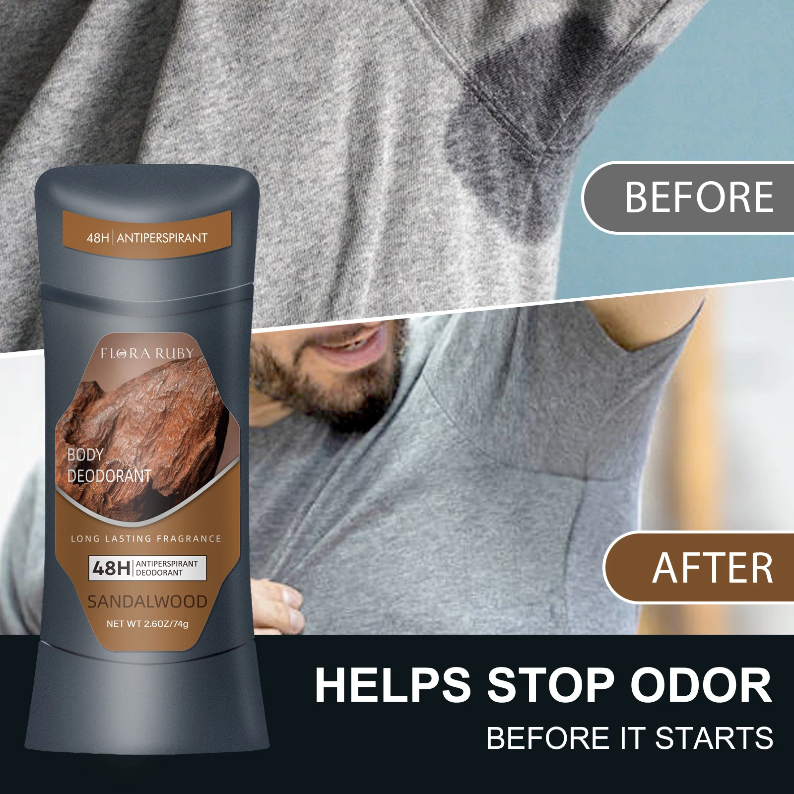 Stik Deodoran Kayu Cendana Pria Anti Keringat Tetap Kering Aroma Tahan Lama Menghilangkan Bau Ketiak Stik Penyegar Ketiak 74G