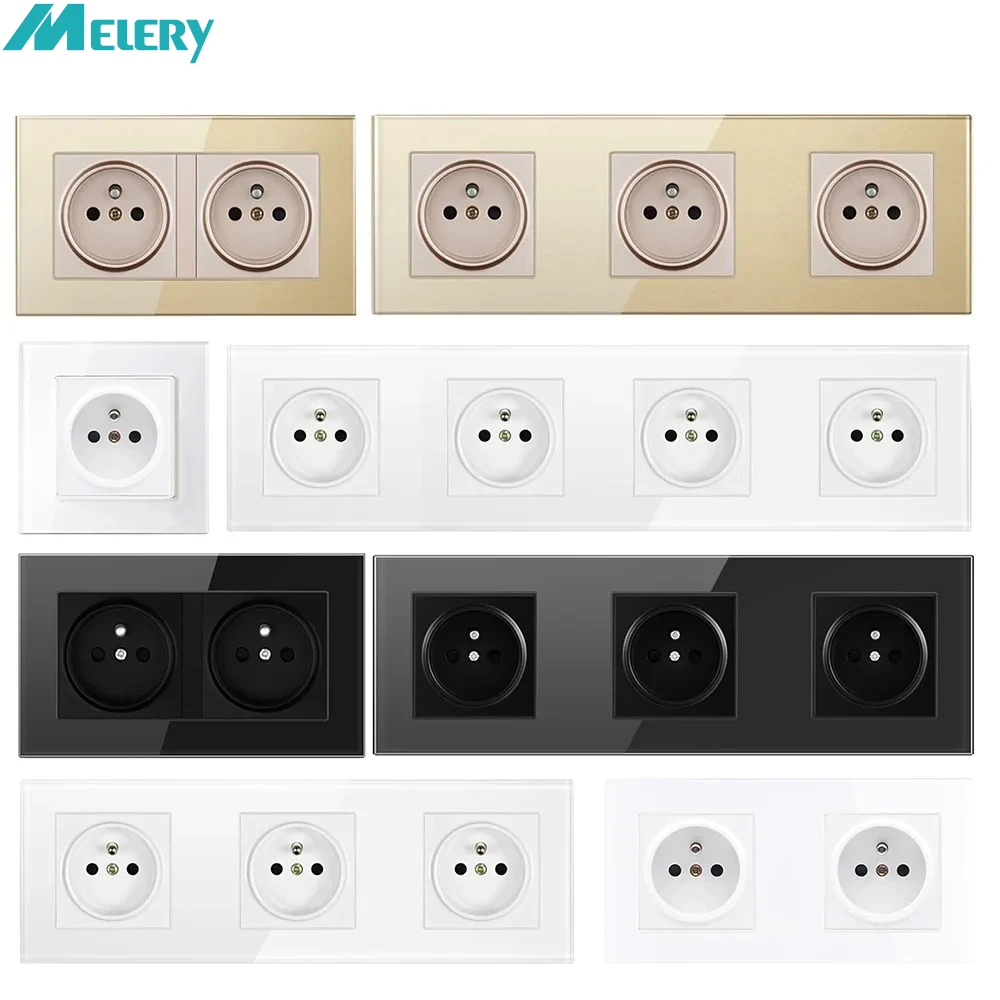 

Melery Wall Socket French Crystal Glass Panel Electrical FR Power EU Plug Grounded 1/2/3/4 Way Outlets Home Bedroon Kitchen