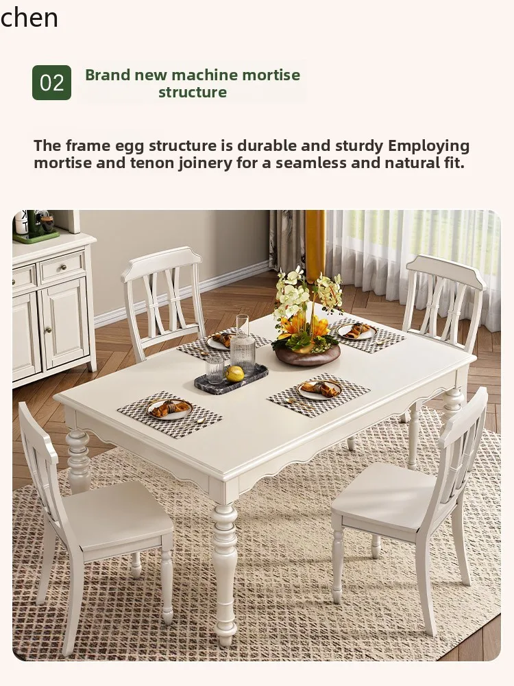 Imagen 4: Juego de mesa y sillas de comedor de madera maciza CZ, mesa de comedor rectangular de madera Natural de estilo Vintage Simple para el hogar