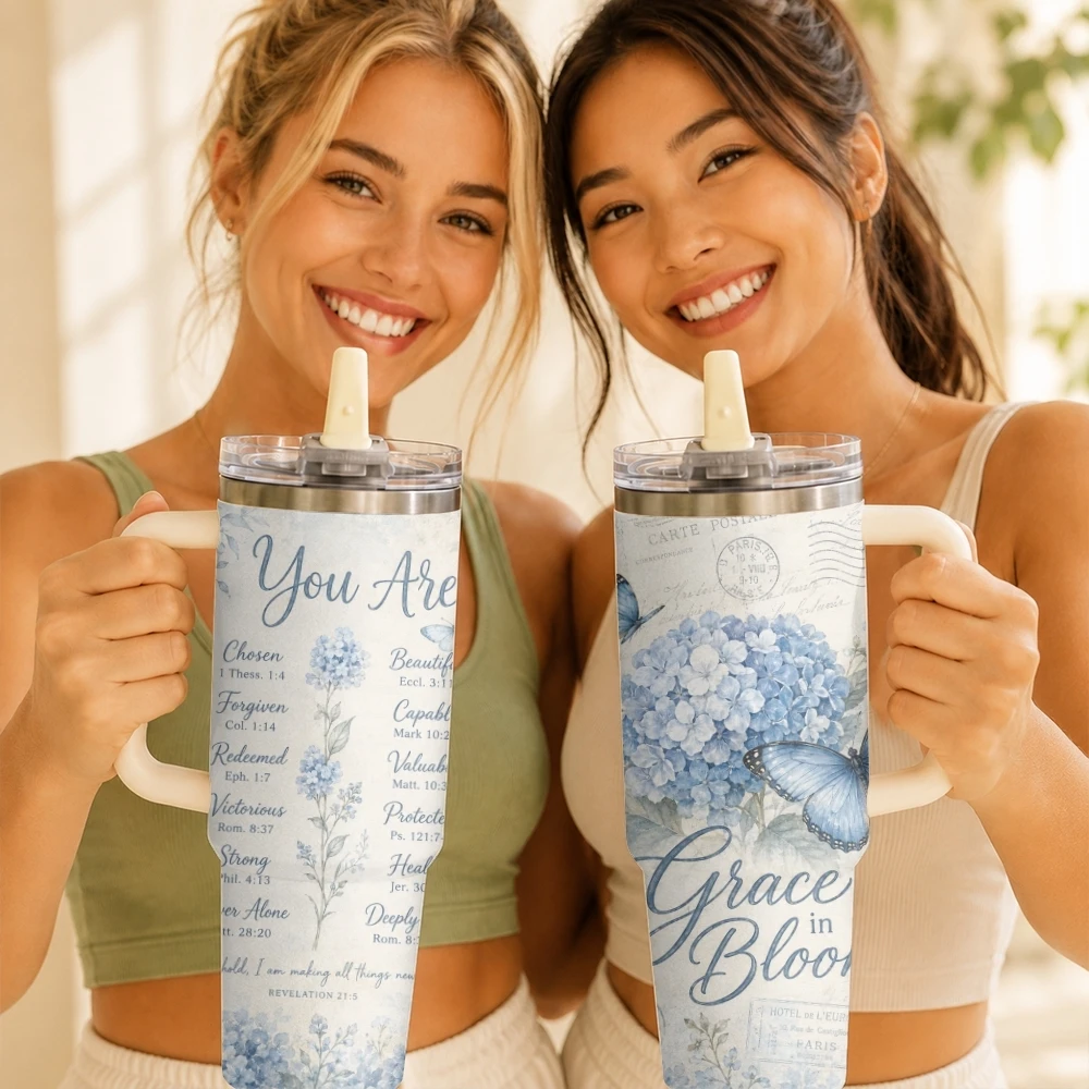 Blessed Boho Butterfly Art Vacuum Flasks 40oz Thermal Tumbler with Handle Stainless Steel Insulated Water Portable Mug Cup