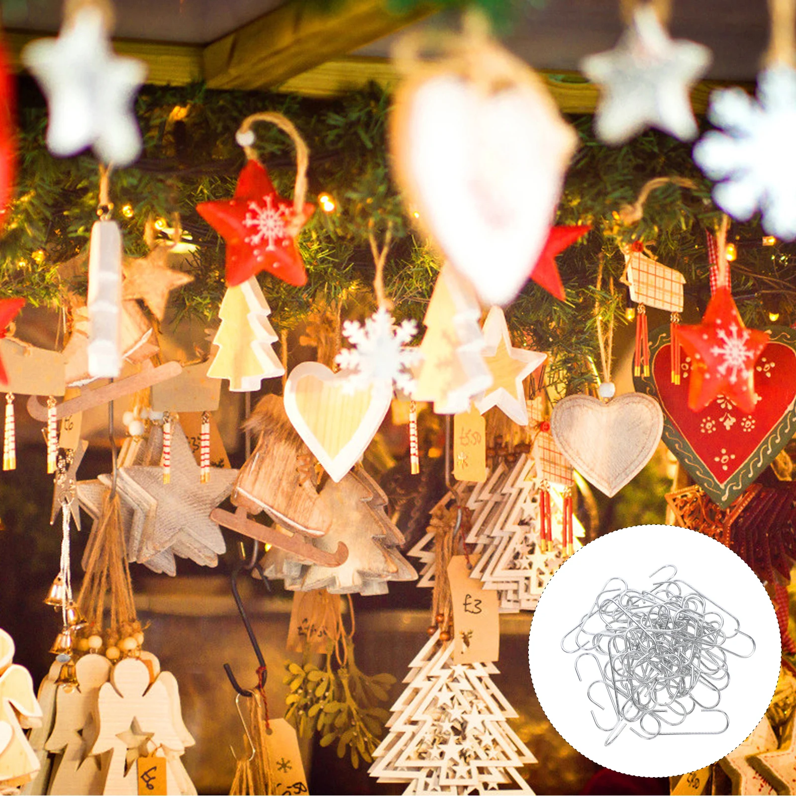

100pcs Christmas Tree Hanging Hooks Decorative Hooks Xmas Decoration Accessories Iron Material Multi-Functional Green