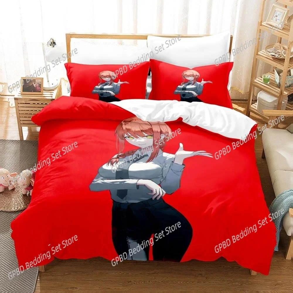 3D Print Anime Chainsaw Man Makima Bedding Set,Duvet Cover Bed Set Quilt Cover Pillowcase,King Queen Twin Size Boys Girls Adults