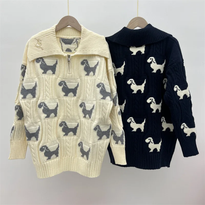 Sweater jacket for autumn and winter, new style, collar, full body, small dog, medium to long length, high-quality knitted long