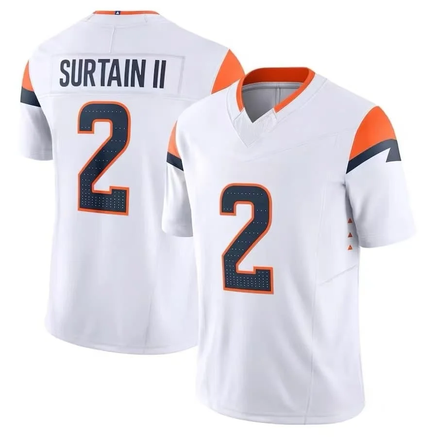 Herren # 2 Patrick Surtain II Marineblau Limitierte Auflage Kurzarm American Football Trikot Rugby Sportfans Familien-Set – Detail 3