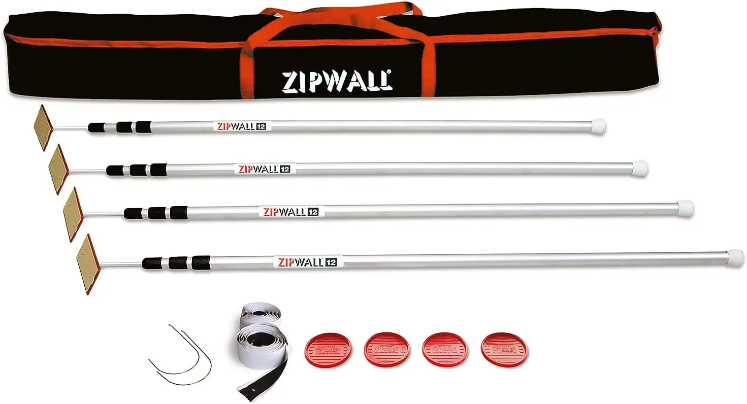 ZIPWALL SLP4 12 Foot Spring Loaded Dust Barrier Poles (4 Pack) and ZipWall PY50 Dust Barrier Plastic Sheeting