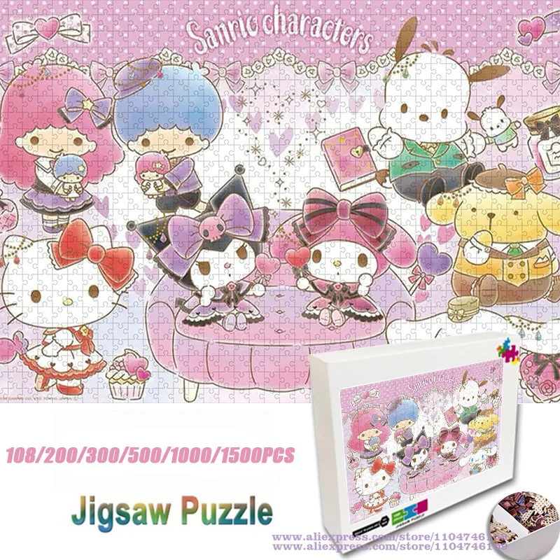 

Пазл с персонажами Sanrio, головоломка с героями мультфильмов «Hello Kitty Kuromi My Melody», 108/200/300/500/1000/1500 шт., интеллектуальные пазлы для детей