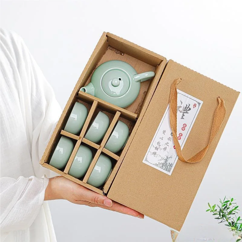 

Thiened Cerc Tea Pot Set with Lid Opening Feature Children Tea Tray Cup Decorative Tea Drinking ential Tradition...