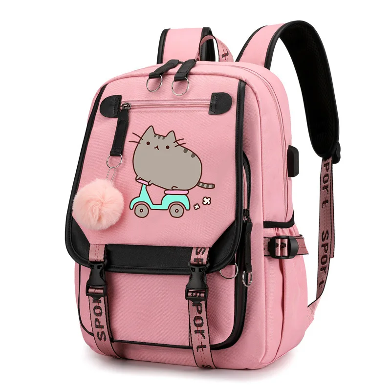 Grande Cartoon Cat Canvas Backpack para Crianças, Kawaii Bookbag para Estudantes, Mochilas escolares para Meninos e Meninas, Sacos de Viagem para Mulheres