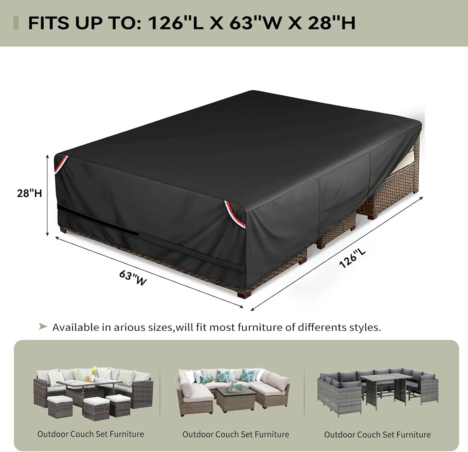 Outdoor Patio Furniture Set Covers 126 x 63 inch Waterproof Weatherproof Square Cover, Heavy Duty 600D for Outside Dining Table