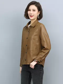 Giacca Corta in Pelle di Agnello da Donna, Stile Casual, Nuova Versione Coreana Primavera-Autunno, Taglia Piccola, Giacca in Vera Pelle